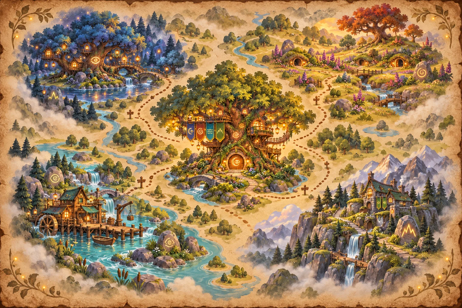 A painted map of the Glyphwood forest